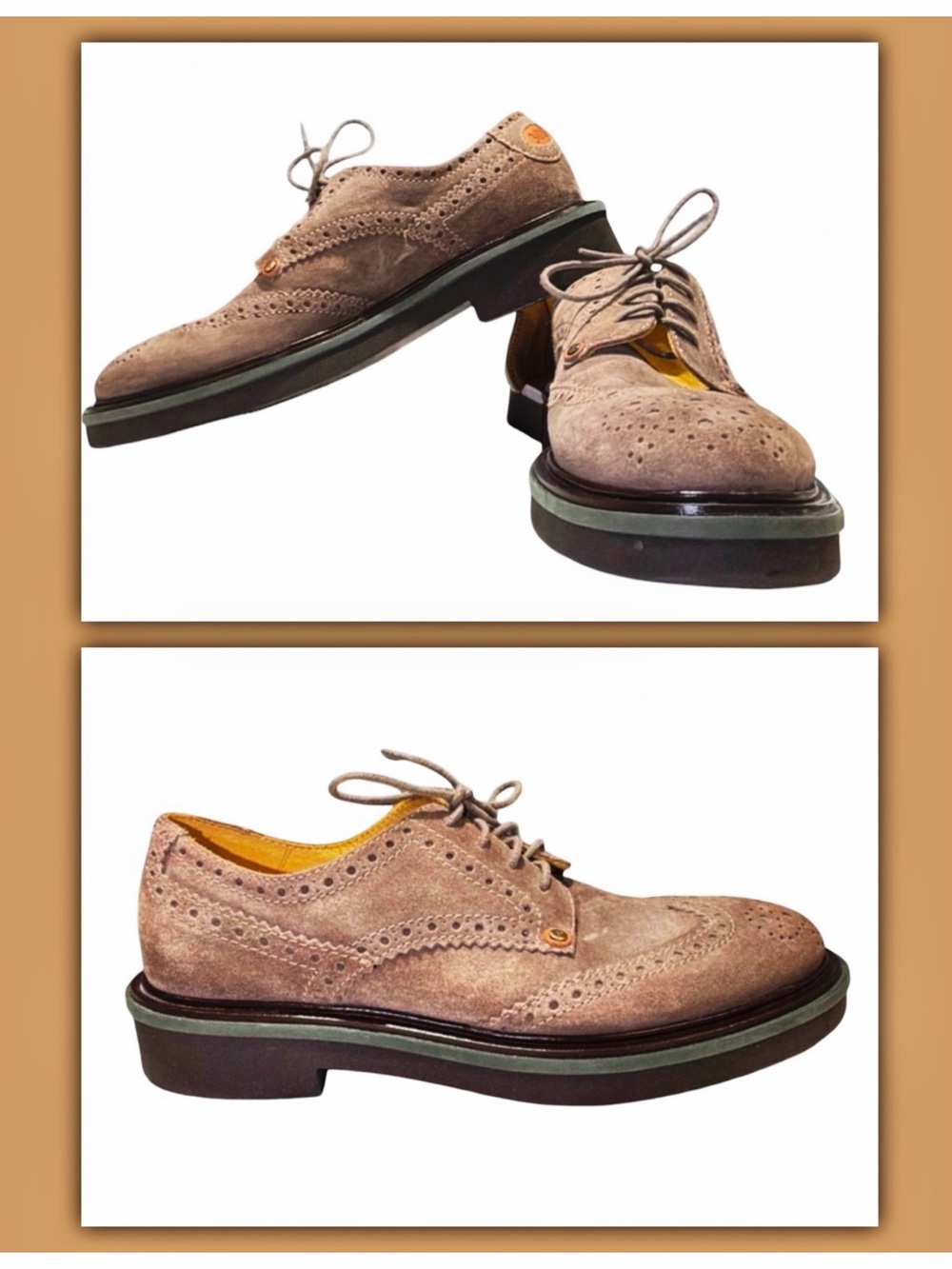 Cesare Paciotti Suede Wingtip Derby Shoes Taupe Chunky Sole Italian Luxury | 9